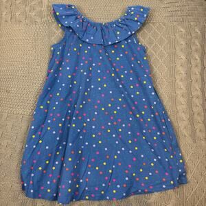 Hanna Andersson Ruffle Neck Swing Dress Polka Dot Lookout Blue Dress ~ 6/7